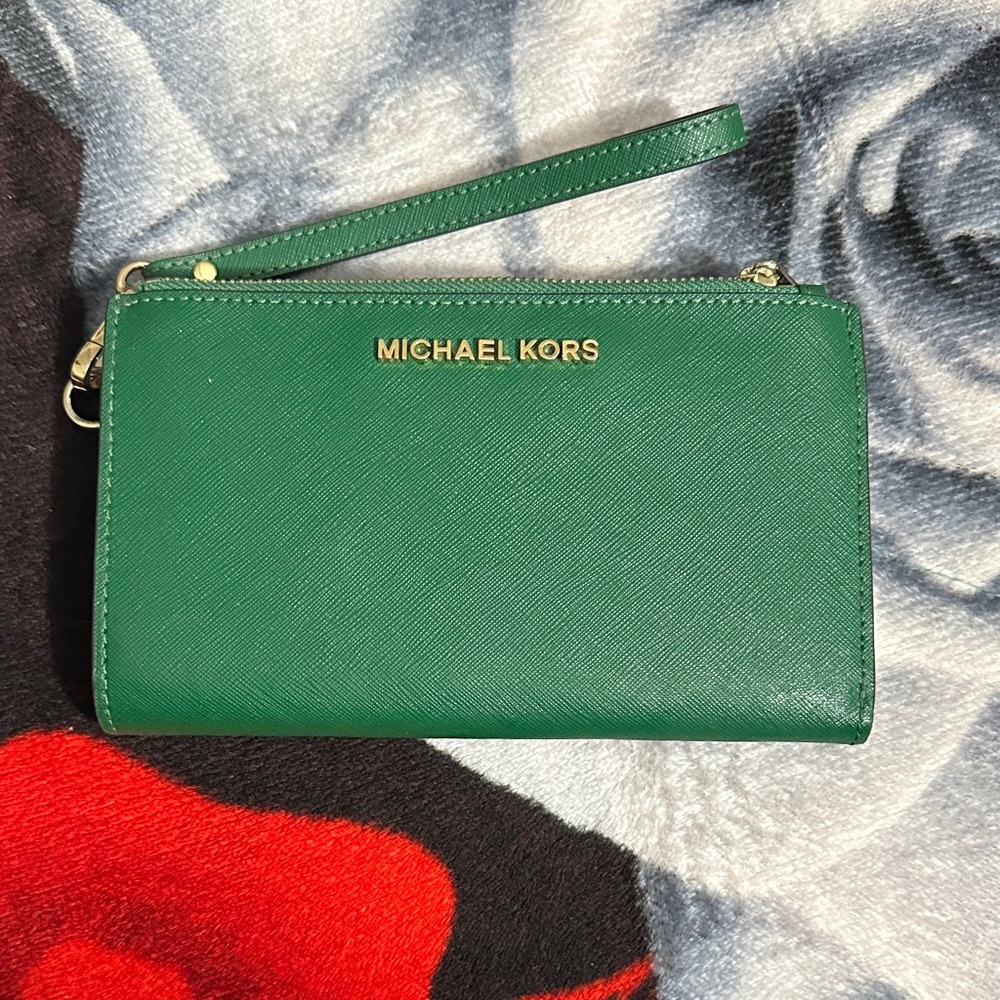 Michael Kors Emerald Wristlet with Gold Accents